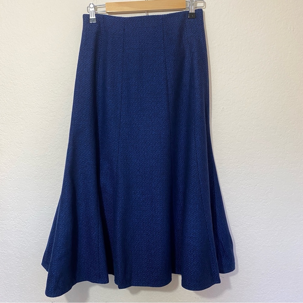Vintage Blue and Black Diagonal Striped Wool Skirt